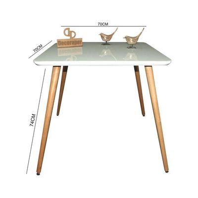 Mesa Jantar Pés Palitos Tampo Quadrado Vidro Laqueado 70cm Off White