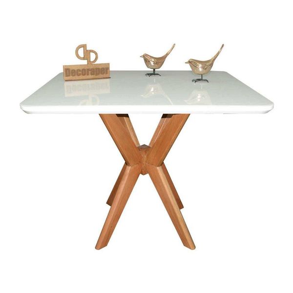 Mesa Jantar Pandora Tampo Quadrado Laca Com Vidro 120cm Branco