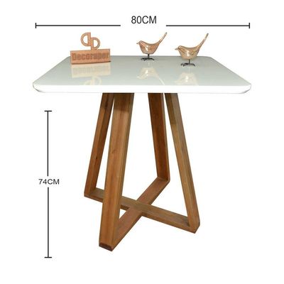 Mesa Jantar Base X Tampo Quadrado Laca Com Vidro 80cm Branco
