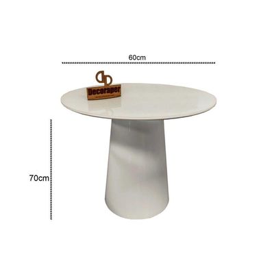 Mesa De Canto Cone Laqueado Com Tampo Vidro 60cm Off White 70cm