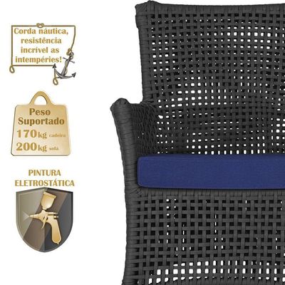Jogo Sofá 2 Poltronas e Mesa Igapó Fendi E10 Trama Original Preto