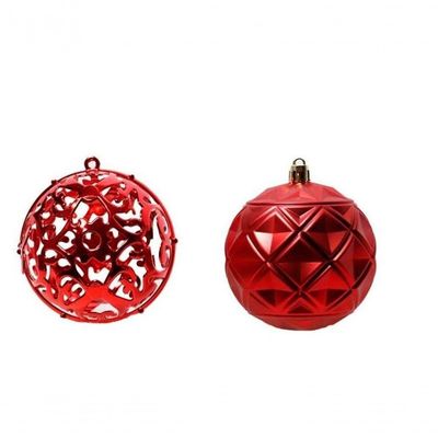 Jogo Com 06 Bolas Mista Fosca Arabesco Vazado 8cm Vermelho