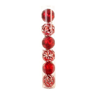 Jogo Com 06 Bolas Mista Fosca Arabesco Vazado 8cm Vermelho