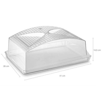 Porta Bolo Boleira Retangular 41cm com Tampa Acrílica Uz Utilidades Translucido