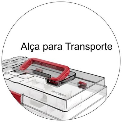Maleta Organizadora Crippa Multiuso Remédios Itens Odontológicos Maquiagem Transparente e Vermelho