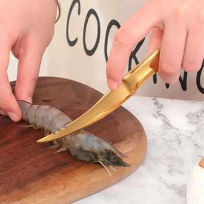 Faca para Camarao Limpar Cortar Frutos Mar Aço Inox Dourado