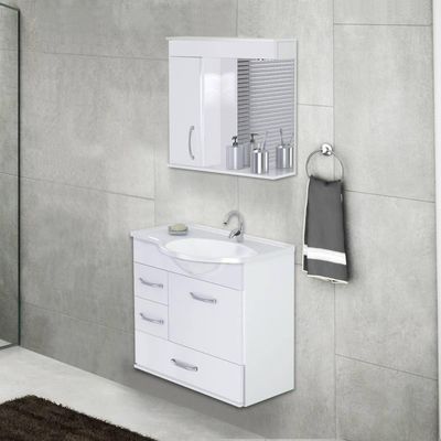 Armário Para Banheiro Viena 5700 Suspenso 59,5cm 2 Gavetas + Gavetão Rorato - Branco