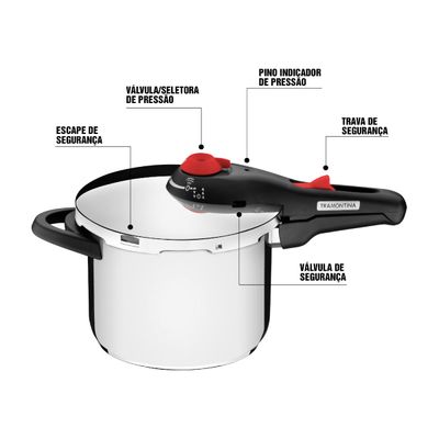 Panela de Pressão Tramontina Solar 22 cm 3 Litros em Aço Inox com 5 Dispositivos de Segurança