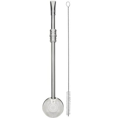 Bomba para Chimarrão Inox 23cm Mil Furos Rosca Anel Médio Sextavo Mate Escovinha