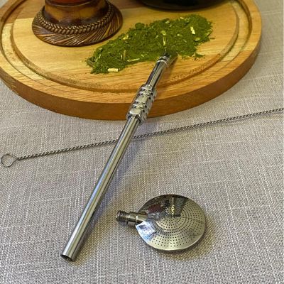 Bomba para Chimarrão Inox 23cm Mil Furos Rosca Anel Médio Sextavo Mate Escovinha