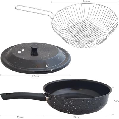Frigideira Com Tampa E Cesto Para Fritura 2,7l Frigideira Esmaltada 3 Em 1 Fritadeira
