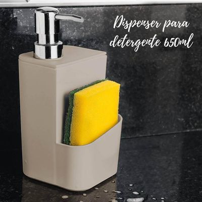 Kit Lixeira 4,7L Escorredor de Talheres Dispenser Detergente Cozinha Bege
