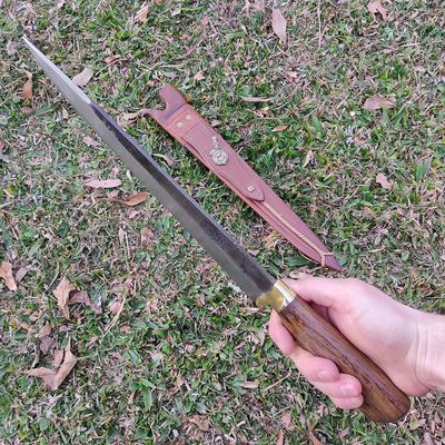 Faca Javalizeira Artesanal 12' Caça Javali com Guarda Aço Carbono 1070 Brut Forge