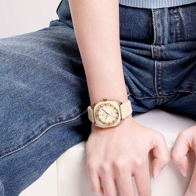Relógio Feminino De Quartzo Casual Com Pulseira De Silicone Impermeavel 3atm Bege