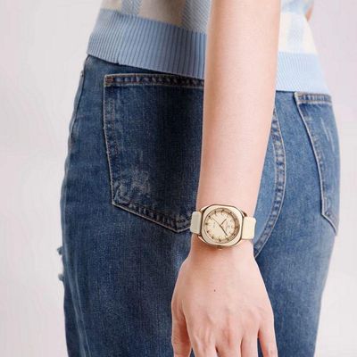 Relógio Feminino De Quartzo Casual Com Pulseira De Silicone Impermeavel 3atm Bege