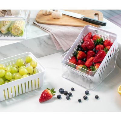 Organizador De Geladeira Com Cesto Escorredor 2,2L Organizador Clear Fresh Para Legumes OU