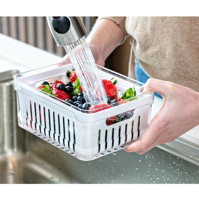 Organizador De Geladeira Com Cesto Escorredor 2,2L Organizador Clear Fresh Para Legumes OU