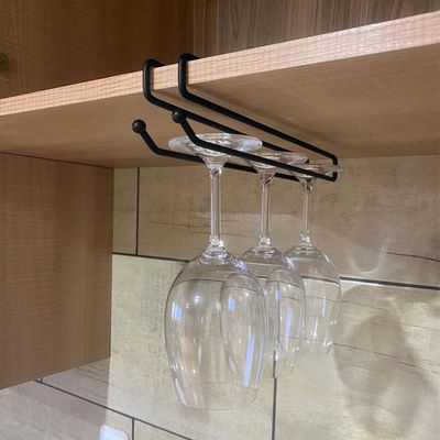 Conjunto 4 Suportes Porta Taças de Encaixe 26cm Organizadores de Armário Preto Fosco