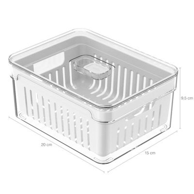 Kit 4 Organizadores De Geladeira Com Cestos Escorredores 2,2L Caixas Plásticas Para Legumes Clear Fresh