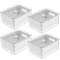 Kit 4 Organizadores De Geladeira Com Cestos Escorredores 2,2L Caixas Plásticas Para Legumes Clear Fresh