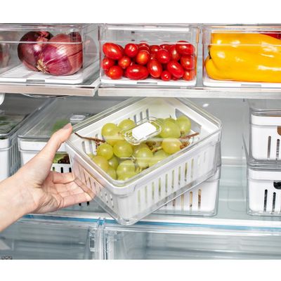 Kit 4 Organizadores De Geladeira Com Cestos Escorredores 2,2L Caixas Plásticas Para Legumes Clear Fresh