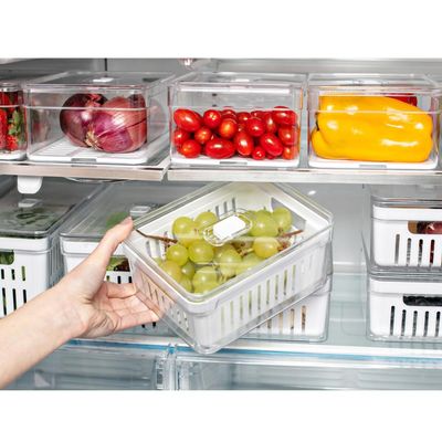 Kit 2 Organizadores De Geladeira Com Bandeja E Cesto De Drenagem 2,2L Organizadores Clear Fresh OU