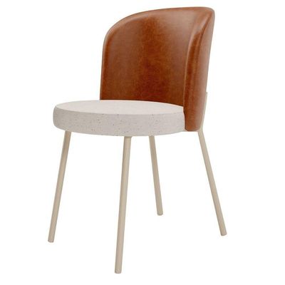 Kit 3 Cadeiras Sala De Jantar Estofada Gavi Arena L02 Couríssimo Camel Linho Cru Lyam Decor