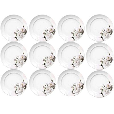 Jogo 12 Pratos Porcelana Rasos Redondos 27cm Garden Estampa Floral Germer