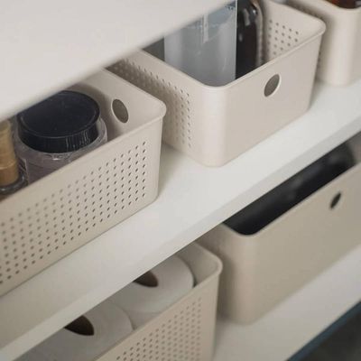 Cesto Organizador Bege 34x15x9cm Flow 4,5L Ou Caixa Multiuso Perfurações