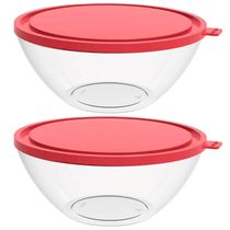 Kit 2 Potes com Tampa 2,3L Redondo Crippa Bacia Alimentos Frutas Plástico Vermelho