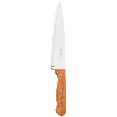 Kit Churrasco Tramontina Faca Chef 8' Garfo Trinchante Tábua Madeira Natural Aço Inox 3pçs