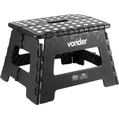 Banqueta Plástica Dobrável Multiuso Vonder 22cm Capacidade 150kg Com Alça Preto