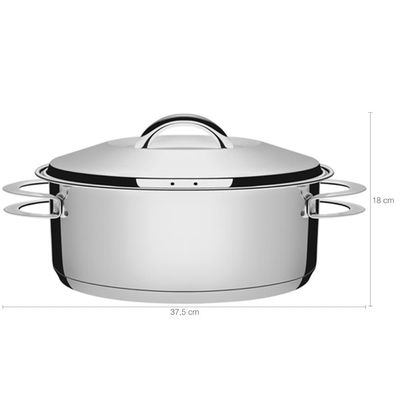 Panela de Fundo Triplo Caçarola Inox 7,1L Rasa com Tampa 28cm Tramontina Solar Inox