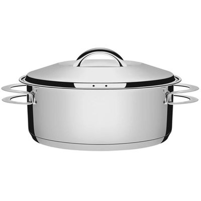 Panela de Fundo Triplo Caçarola Inox 7,1L Rasa com Tampa 28cm Tramontina Solar Inox