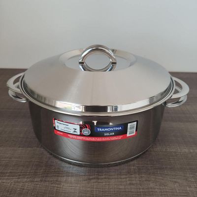 Panela de Fundo Triplo Caçarola Inox 7,1L Rasa com Tampa 28cm Tramontina Solar Inox