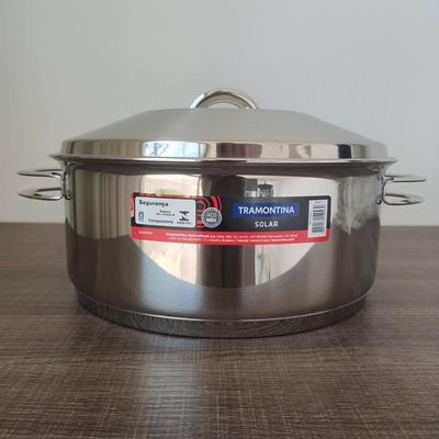 Panela de Fundo Triplo Caçarola Inox 7,1L Rasa com Tampa 28cm Tramontina Solar Inox