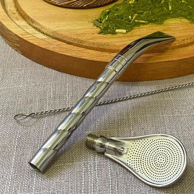 Bomba Inox para Chimarrão Mate Tererê Bojo Pera 19cm Mil Furos com Rosca