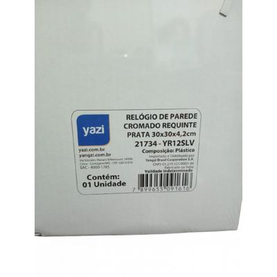 Relógio de Parede Yazi Cromado Requinte Prata
