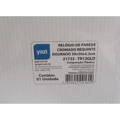 Relógio de Parede Yazi Cromado Requinte Dourado