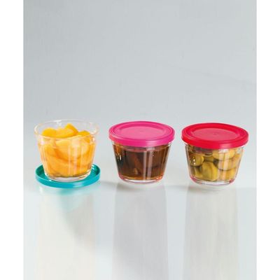 Kit 6 Potes Americanos Tigelas Pequenas de Vidro 150ml Marinex com Tampa Plástica Colorida