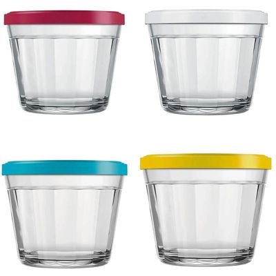 Kit 4 Tigelas Pequenas Potes Americanos de Vidro 150ml Marinex com Tampa Plástica Colorida