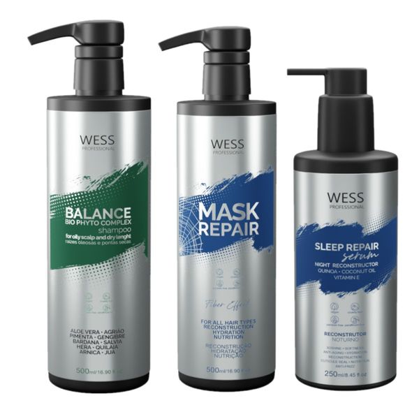 Kit Wess Balance Shampoo 500ml + Mask 500ml + Sleep 250ml