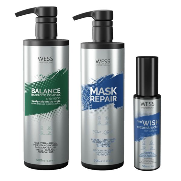 Kit Wess Balance Shampoo 500ml + Mask 500ml + We Wish 50ml