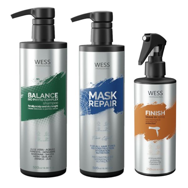 Kit Wess Balance Shampoo 500ml + Mask 500ml + Finish 250ml