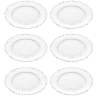 Kit 6 Pratos Rasos de Cristal Pearl Wolff 28cm Redondo Borda Bolinhas Refeição
