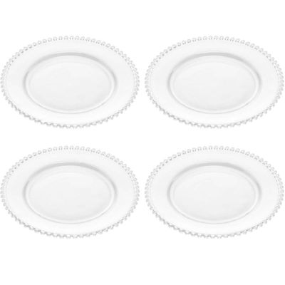 Conjunto 4 Pratos Rasos de Jantar em Cristal Wolff Pearl 28cm Transparente com Borda
