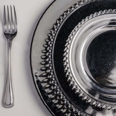 Conjunto 4 Pratos Rasos de Jantar em Cristal Wolff Pearl 28cm Transparente com Borda
