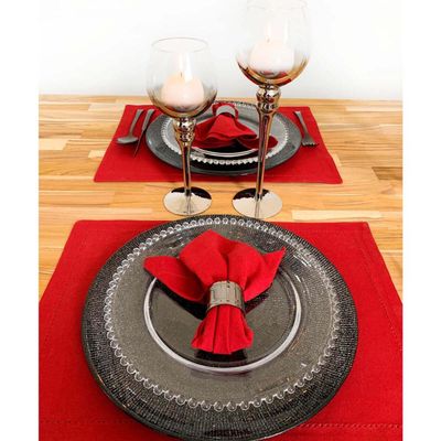 Conjunto 4 Pratos Rasos de Jantar em Cristal Wolff Pearl 28cm Transparente com Borda