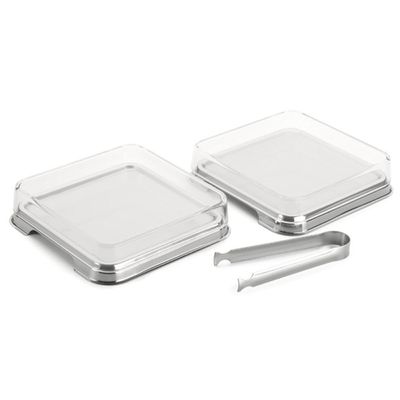 Porta Frios Inox Empilháveis Pegador de Fatiados Quadrado Pote Queijo e Presunto