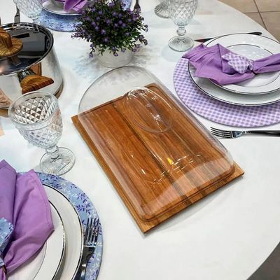 Kit Migalheira Queijeira Boleira para Mesa Posta de Café Bambu Acrílico Madeira com Tampa